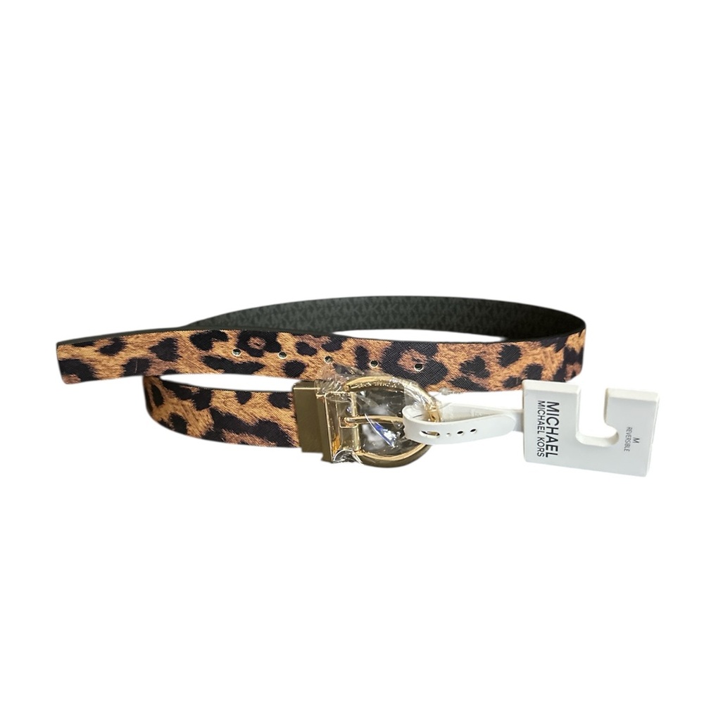 Michael Kors Animal Print Twist Riversable Belt with Gold Accent